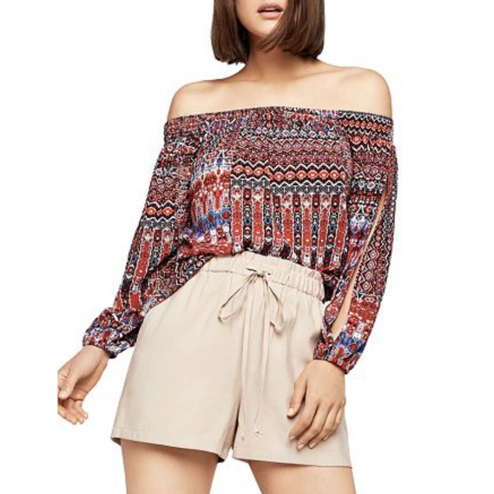BCBGeneration Multicolored Off-the-Shoulder Slit Sleeve Top